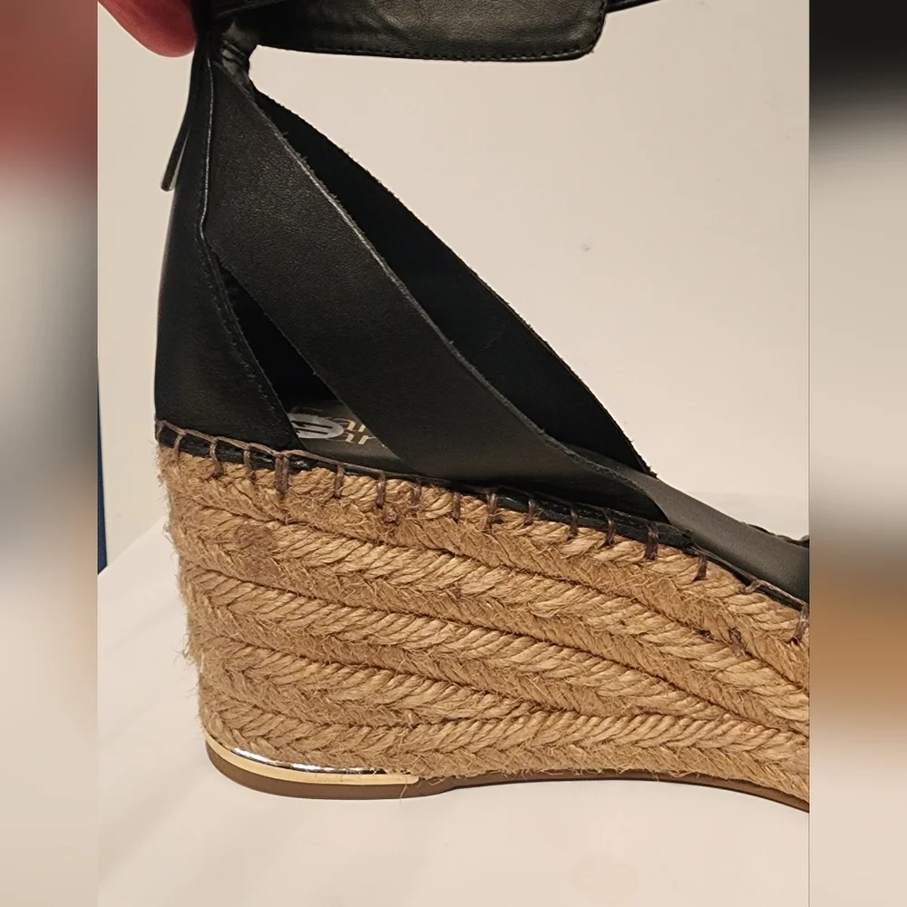 Franco Sarto Callia Espadrille Wedge Sandal In Black Leather Size 11